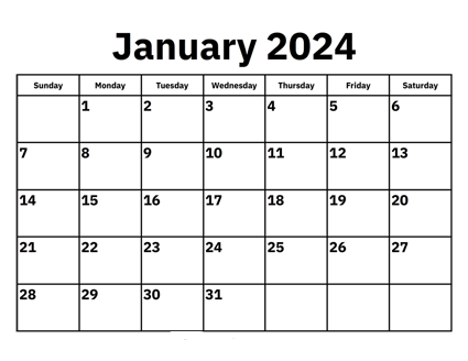Year 2024 Calendar Printable Download