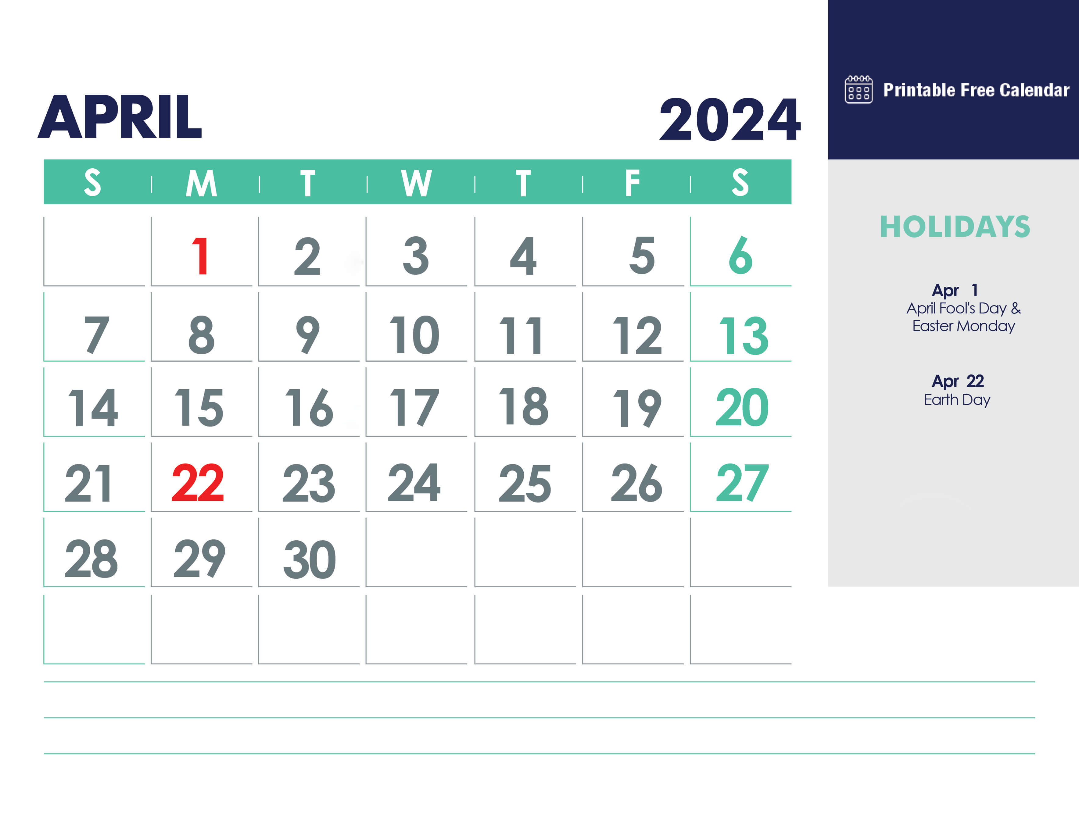 Calendar April 2024Free Printable Calendar Download